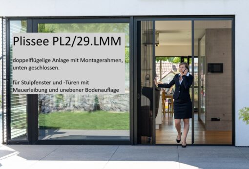 Insektenschutz Plissee für Türen - PL 2/29.LMM für Stulptüren mit Mauerleibung und unebener Bodenauflage