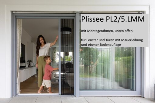 Insektenschutz Plissee für Türen - PL 2/5.LMM für Türen mit Mauerleibung und ebener Bodenauflage