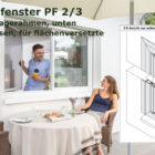 Pendelfenster PF 2/3 mit Montagerahmen unten geschlossen für flächenversetzte Fenster