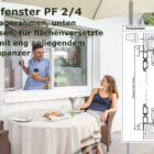 Pendelfenster PF 2/4 mit Montagerahmen unten geschlossen für flächenversetzte Fenster