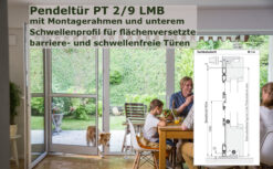 Pendeltüre 2/9 LMB mit Montagerahmen und unterem Schwellenprofil