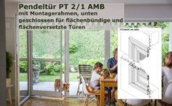 Pendeltür PT 2/1 AMB mit Montagerahmen unten Geschlossen