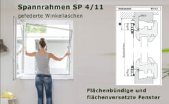 Insektenschutz-Spannrahmen für flächenbündige und flächenversetzte Fenster mit schrägem Blendrahmenüberschlag und seitlich links enger Rollladenführungsschiene - SP 4/11 von MHZ Neher Technology