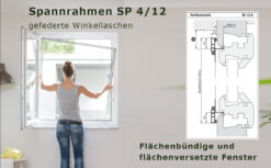 Insektenschutz-Spannrahmen für flächenbündige und flächenversetzte Fenster mit schrägem Blendrahmenüberschlag und seitlich rechts enger Rollladenführungsschiene - SP 4/12 von MHZ Neher Technology