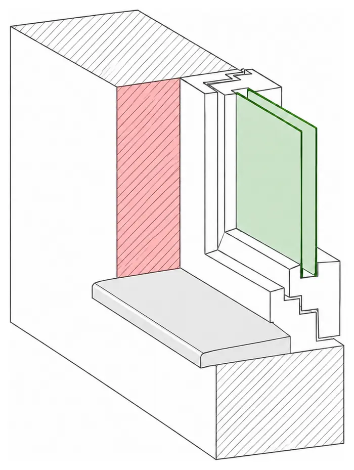 Laibung – innere Wandfläche der Maueröffnung (rot hervorgehoben)