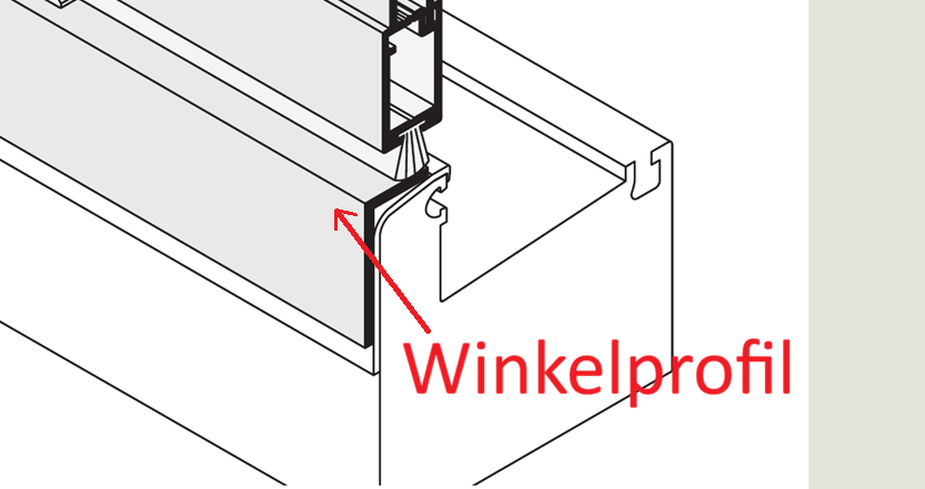 Winkelprofil – L-förmiges Profil, das über den Blendrahmen greift (markiert)